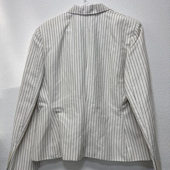 Lauren Ralph Lauren Blazer Women 14 White/Black Vertical Stripe 1-Button - Picture 6 of 7